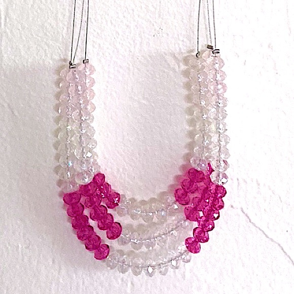 Silver “Invisible” Necklace With White And Hot Pink Beads - Picture 2 of 16